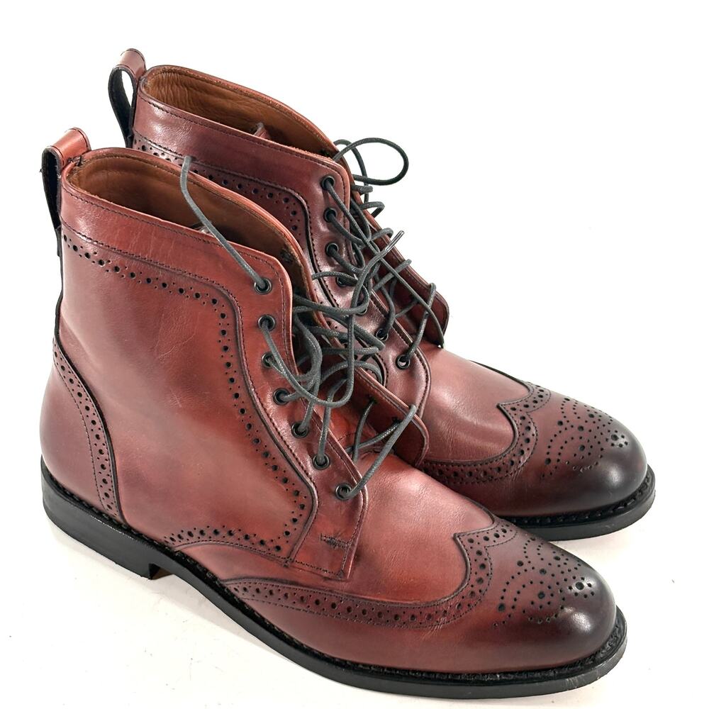 Allen Edmonds Dalton Wingtip Dress Boots 9 Leather Chestnut Brown Brogues